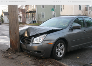 Car hits pole.